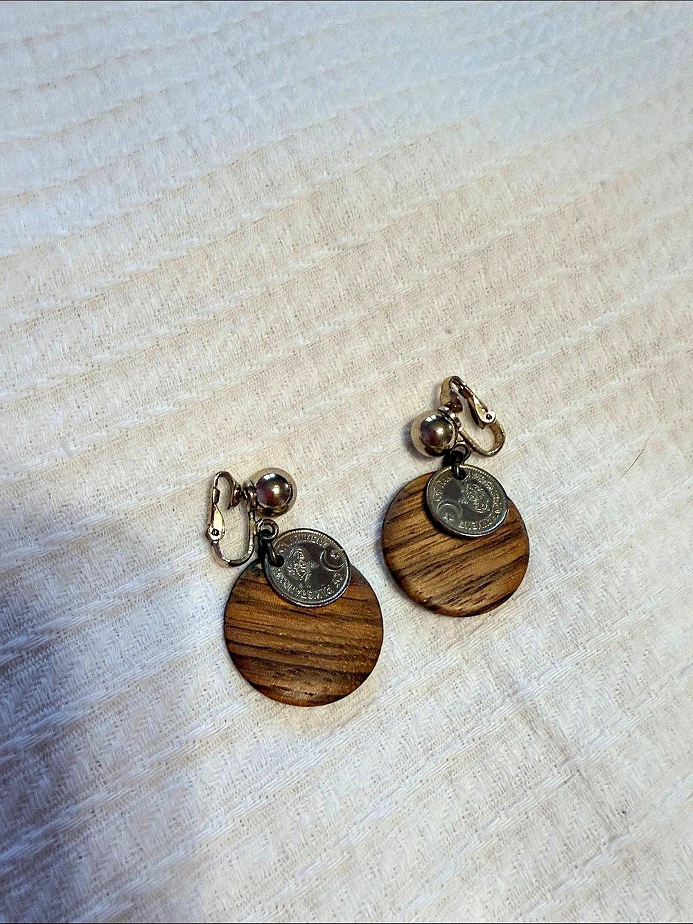 Wood Drop Earrings in Brown & Gold
